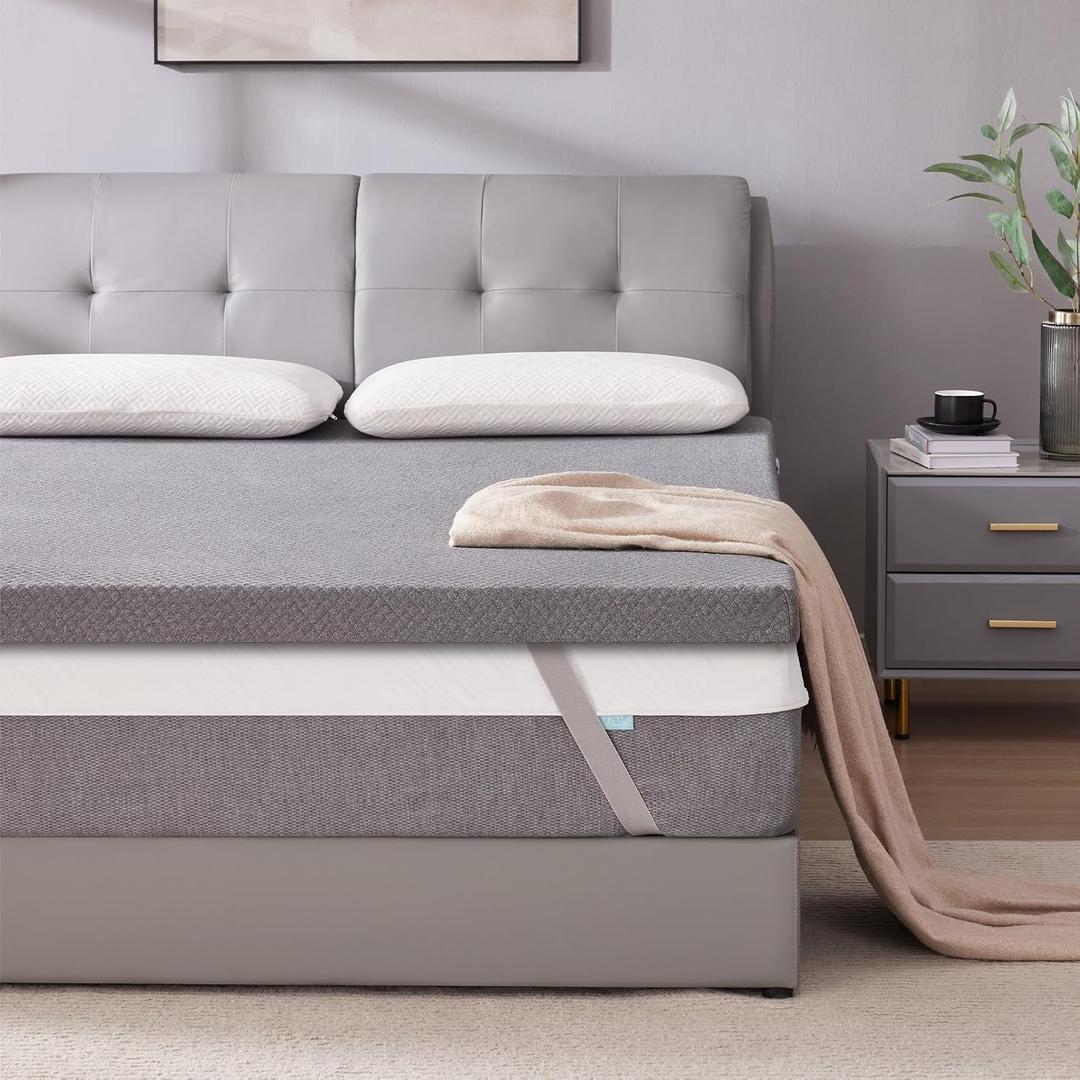 SINWEEK 3 Inch Gel Memory Foam Mattress Topper Twin Size, Pad for Back Pain, Bed Topper with Removable Soft Cover, CertiPUR-US Certified,Grey