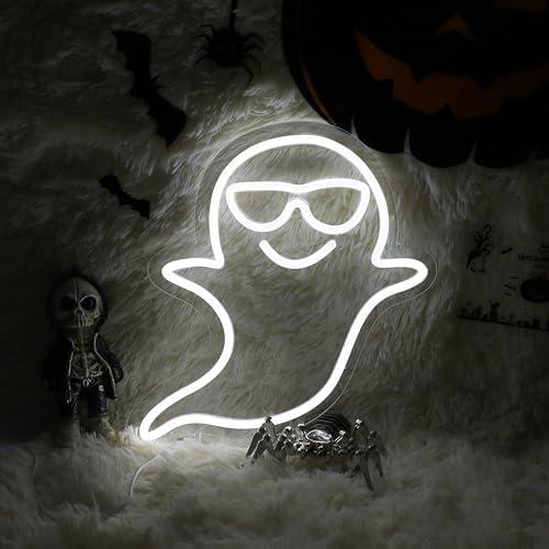 Ghost in Sunglasses Neon Sign Halloween Decor Gothic Ghost Neon Light Gothic Spooky LED Neon Sign for Halloween Party Decorations Spooky Vibes 11.1"×11.8"