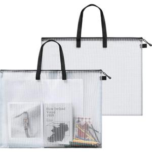 Outus 2 Pcs 19 x 25 Inches Art Portfolio Case Posters Transparent Storage Bag Portfolio Folder with Black Handle and Zipper Folder Organizer for Painting Bulletin Boards End of The Year Gifts