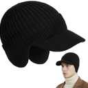 Winter Hat with Brim and Ear Flaps for Men, Knitted Hat with Fleece Lining for Warmth Caps for Men Women 