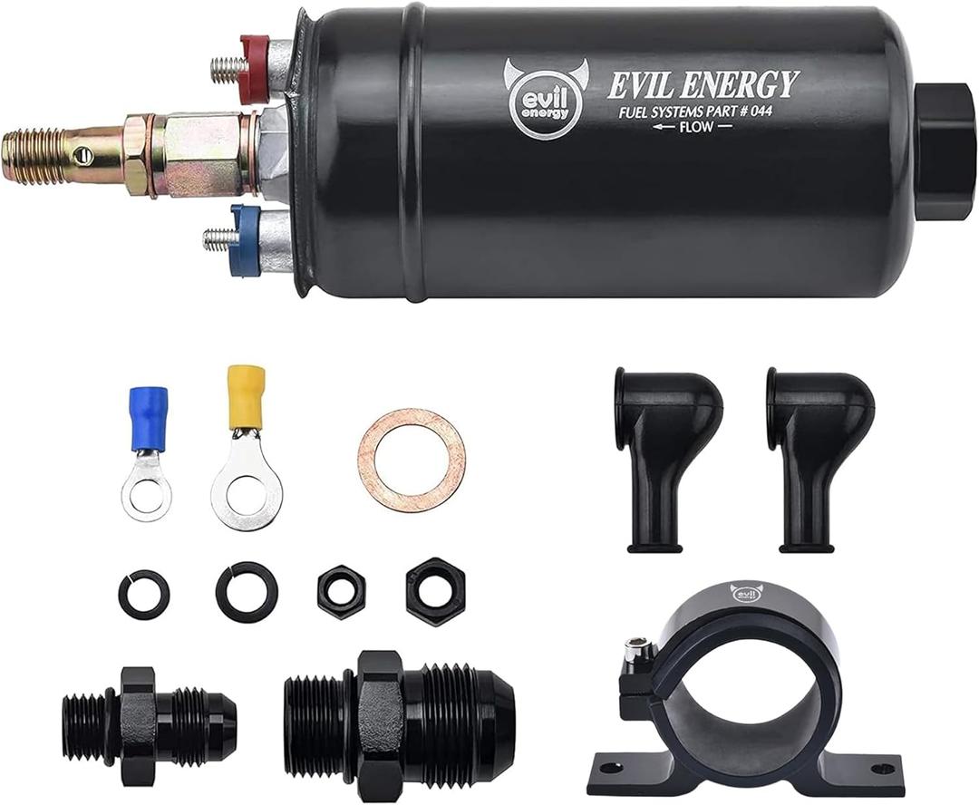 EVIL ENERGY External Inline Fuel Pump Electric 300LPH High Flow 12V with 60MM Bracket Clamp (External Fuel Pump with Bracket)