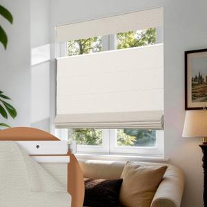 No Drill Cordless TDBU Roman Shades, Off White, 30x64