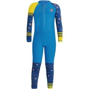 IDOPIP Kids Boys Girls Color Block One Piece Swimsuit Swimwear Long Sleeve Rash Guard Sunsuit Wetsuit Beachwear Bathing Suit (5-6 Years)