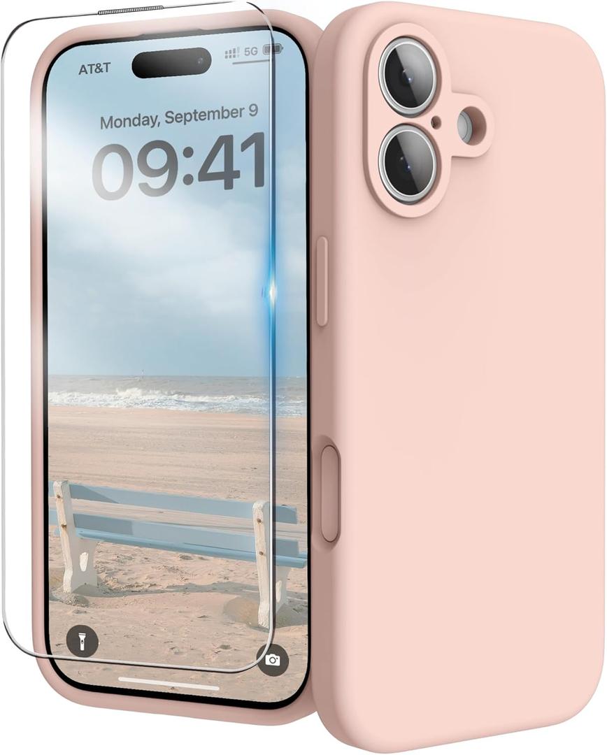 for iPhone 17 Case, Liquid Silicone Cover with Camera Protection Anti-Scratch Soft Microfiber Lining Shockproof Protective Phone Case for iPhone 17 6.3", Pink Sand
