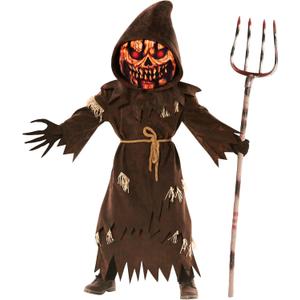 Morph Pumpkin Costume Kids, Brown Pumpkin Grim Reaper Costume Kid, Scary Halloween Costumes For Kids, Halloween Costumes Boy (Medium)