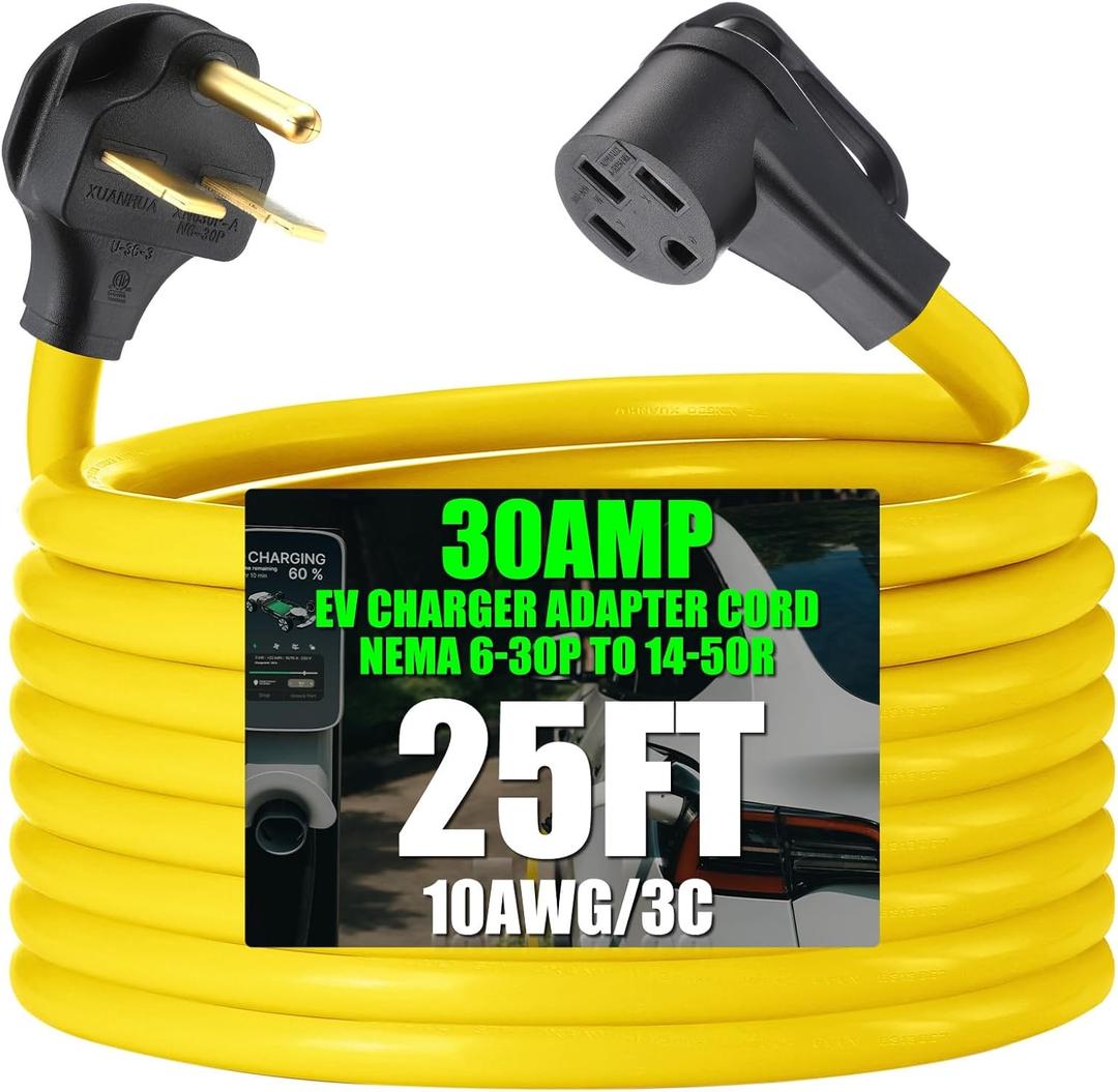Kanayu 25FT NEMA 6-30P to 14-50R EV Charger Adapter Cord, 30 Amp 240V HVAC to 50 Amp Level 2 EV Charging Power Adaptor Cord, STW 10 AWG/3C, ETL Listed (Not for RV or Dryer)
