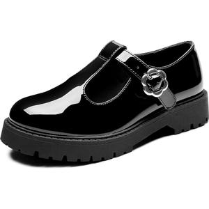 MIXIN Girls Mary Janes Chunky Platform School Uniform Dress Shoes Comfortable T-Strap Loafers for Little/Big Kids, 12