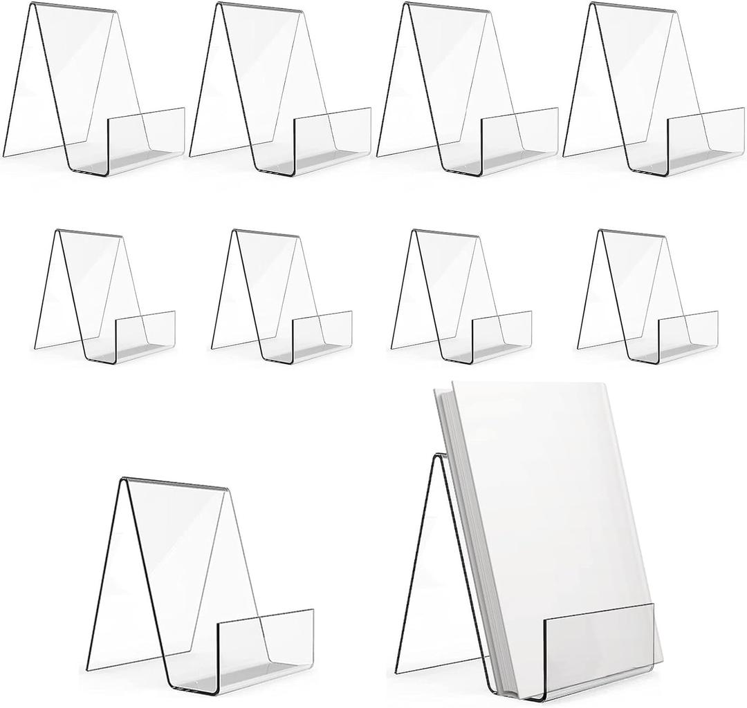 Dicunoy 10PCS Acrylic Book Stands, Clear Display Easel, Art Display Holder for Picture Album, Brochure, Paperbacks on Tabletop, Shelves, Classroom, Library, Store