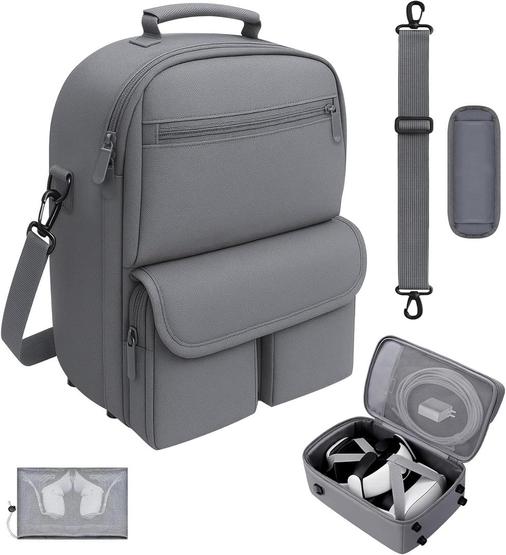 Carrying Case for Meta Quest 3S/3/2, Travel Case with Bag Strap, Large-Capacity Protective Storage for Oculus Quest 3S/3/2 Accessories, Fits Kiwi, BOBOVR Headstrap, Elite Strap with Battery (Light Gray)
