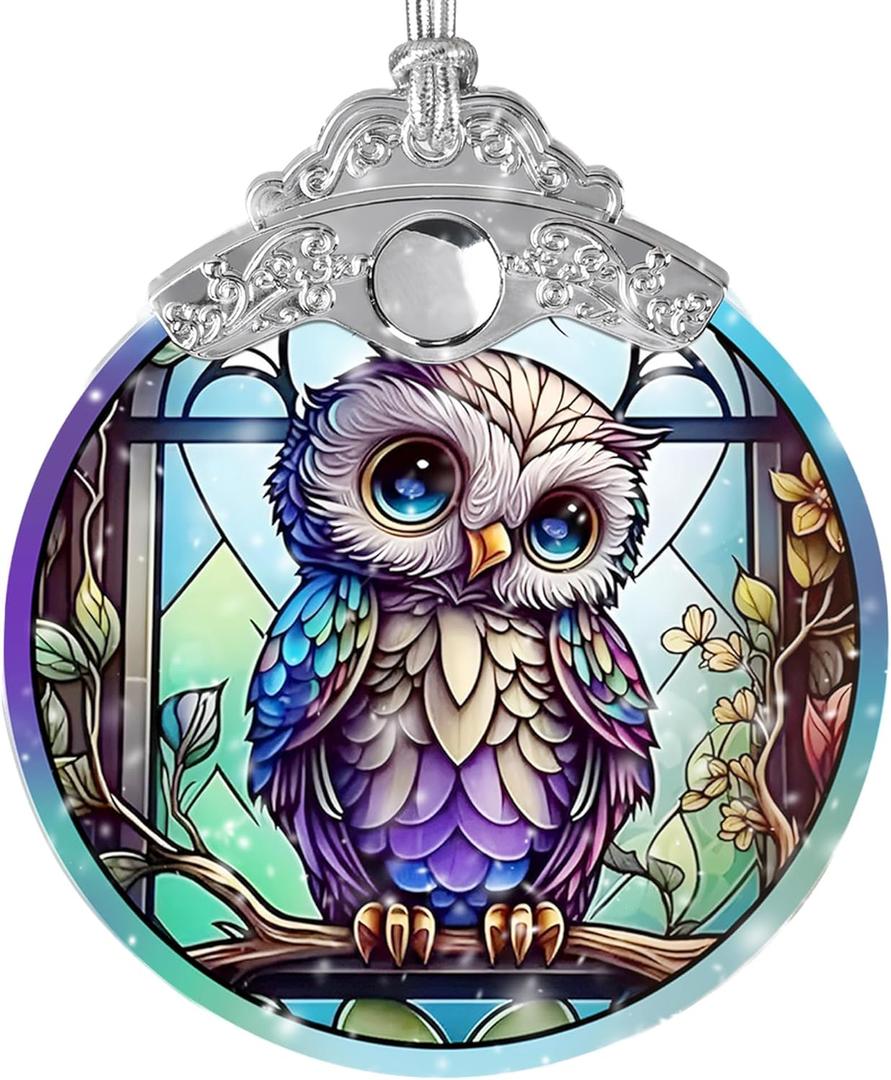 Jocidea Owl Stained Glass Suncatcher and Christmas Ornament - Holidays Decor for Owl Lovers