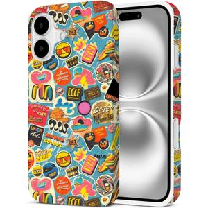 Case Compatible with iPhone 16, Funny Trendy Collage Aesthetic Phone Case for Girls Women Boys Men, Shockproof Protective Phone Cover - Street Sticker Art