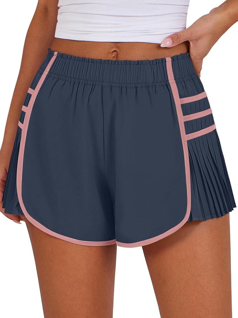 Caracilia Women Running Shorts Flowy Pleated Athletic Shorts Summer High Waisted Tennis Sporty Workout Gym Shorts (S)