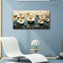 GYJAGHL 3D Canvas Wall Art, White with Orange Peony Flower, Textured Oil Painting Style, Framed Abstract Floral Wall Art for Living Room Decor White Orange Yellow Modern Daisy Artwork Canvas Prints Bedroom Kitchen Office Modern Painting Home Decor 20" x 40"