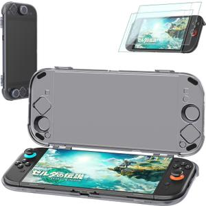 Protective Case Compatible with Nintenndo Switch 2,Hard Protector Cover Accessories for Switch 2, for NSwitch 2 Cover Includes Black Case, Screen Tempered Film, Port Dust Plug, Joystick Cap