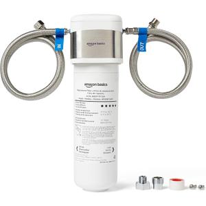 Amazon Basics Under Sink Water Filter System, NSF/ANSI 42 & 372 Certified, Easy Twist-and-Lock Design, 11,000 Gallons, 1 Year Service Life, White