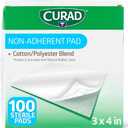 Curad Sterile Non-Adherent Pads (Pack of 100) for gentle wound dressing and absorption without sticking