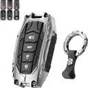 Heavy Key Fob Cover for Toyota RAV4 Tundra Camry Land Cruiser Corolla Cross Grand Highlander Venza Fortuner Prius 4 Button Zinc Alloy Car Key Case Protector with Keychain (Silver)
