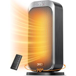 Dreo Quiet Space Heaters for Indoor Use, 1500W Electric Heater with Remote, PTC Ceramic Heater with Thermostat, 12H Timer, 70 Oscillation, Digital Display, Fast Safety Room Heater for Bedroom Office (Silver)