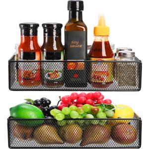 WUWEOT 2 Pack Magnetic Basket Fridge Side Organizers, Strong Magnetic Spice Rack, Metal Wire Mesh Shelf for Refrigerator, Kitchen Counter, Cabinet and Oven