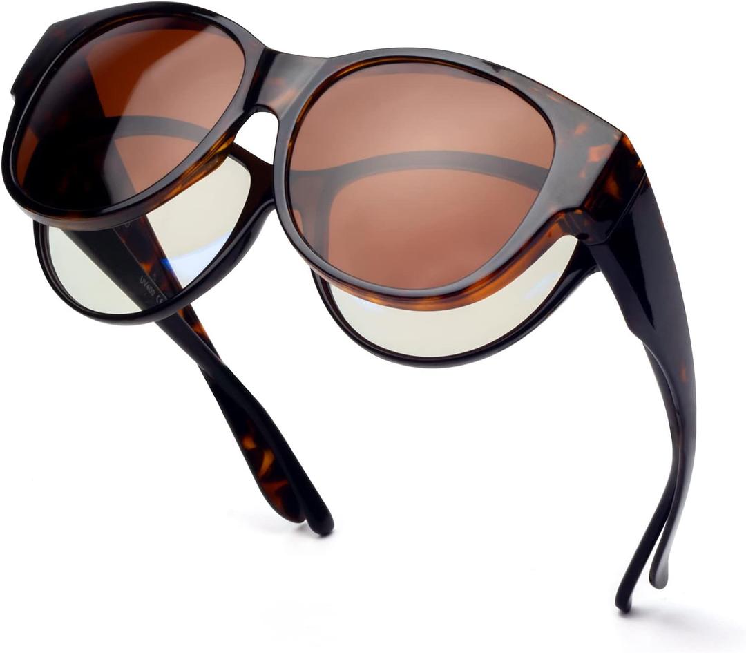 Face Shadow Polarized Sunglasses Fit Over Glasses, Sunglasses for Women to Go Over Glasses UV Protection Lightweight (L Brown Leopard)