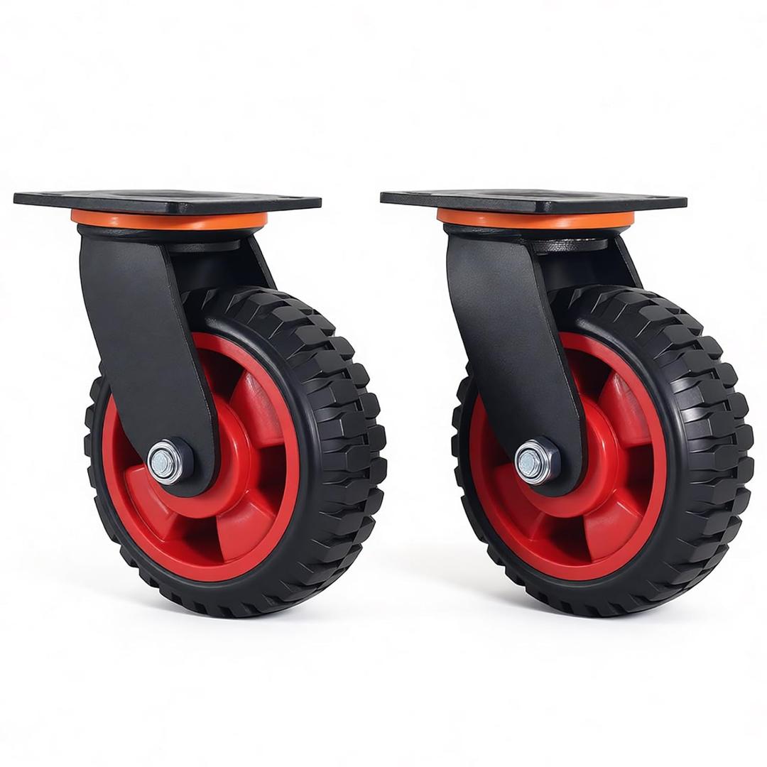 Heavy Duty Caster Wheels 6" Inch Large Solid Rubber Casters, Swivel Offroad All Terrain Outdoor Industrial Casters Wheel for Workbench, Dolly, Chic-Ken Coop, Cart, Trolley-2 Packs