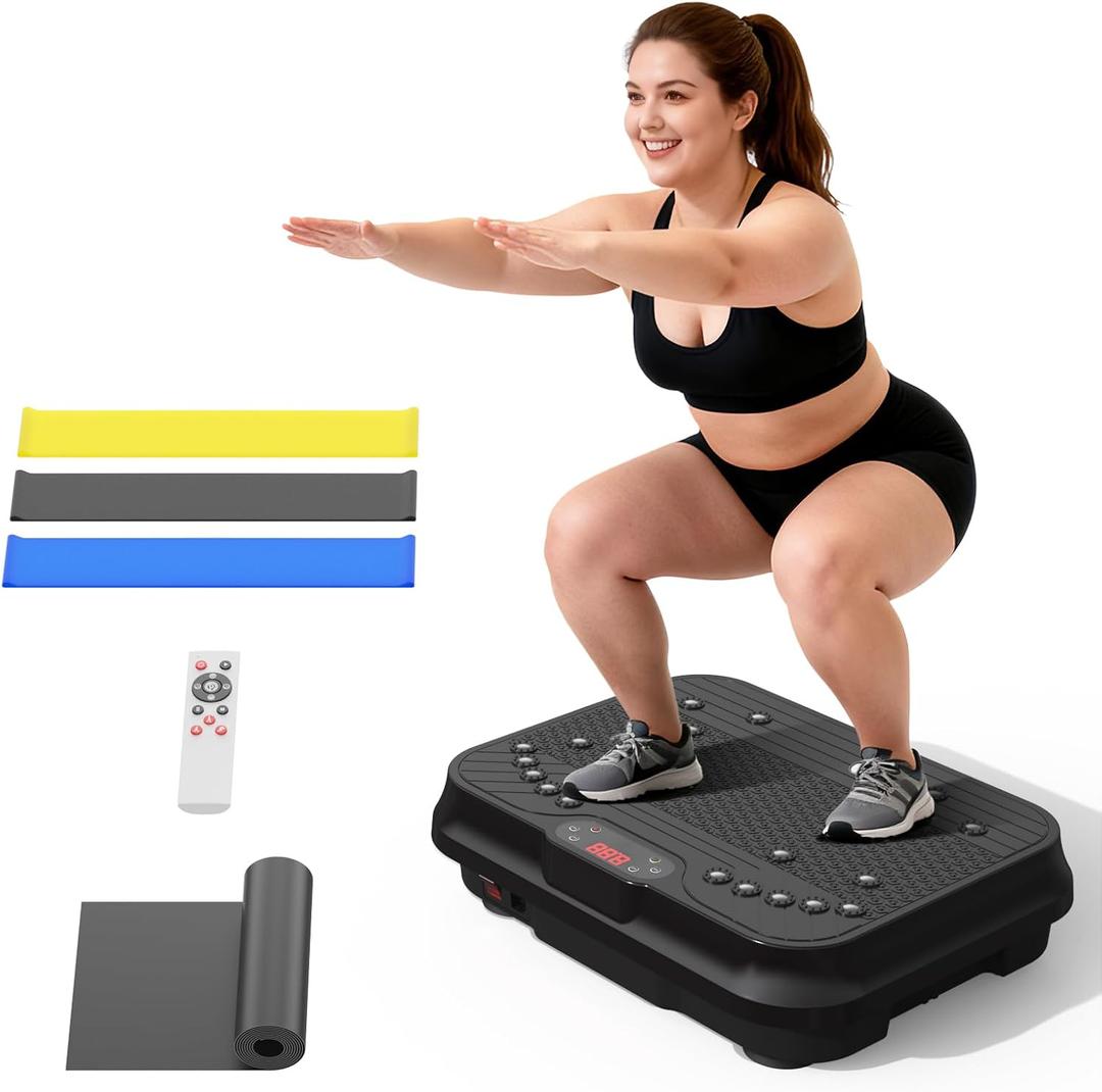 Vibration Plate Exercise Machine for Lymphatic Drainage,Power Vibrate Stand Shake Board 400 Lbs Capacity Fitness Platform with Fitness Resistance Bands Weight Loss Gifts for Women Men