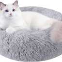 Cat Beds for Indoor Cats, 20 Inch Dog Bed for Small Melium Large Dogs, Washable-Round Pet Bed for Puppy and Kitten with Slip-Resistant Bottom (light grey)