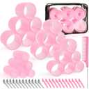 4 Sizes Self-Grip Hair Rollers Set for Long, Short Hair and Bangs - 50 Pcs with Clips (25mm, 36mm, 48mm, 60mm), Pink