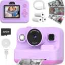 Kids Camera Instant Print, Dual-Lens Front Rear Selfie Camera for Kids, Christmas Birthday Gifts Toys for 3-12 Year Old Boys Girls, 2.4in Screen 1080P Kids Digital Cameras with 32G Card (Purple)
