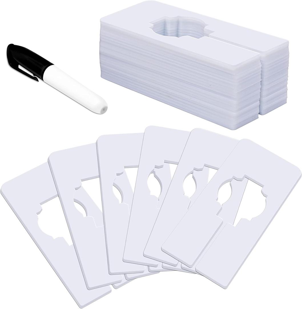 30 PCS Rectangular White Plastic Closet Dividers with a Bonus Marker, Writable and Reusable for Sorting Clothing Size, Color, Size 2 x 5.4(Inner Diameter 1.38)