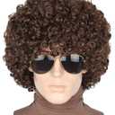 70s 80s Afro Wigs for Men Dark Brown Short Curly Wigs for Women Halloween Disco Rock Wig Hippie Costume Wig
