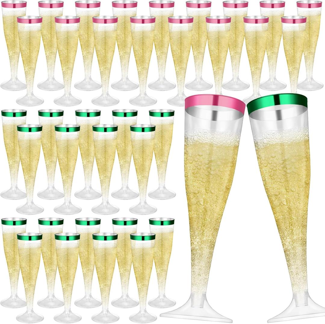 36 Pcs Plastic Champagne Flutes 4.5 oz Clear Toasting Glasses Plastic Cocktail Cup Wine Disposable Champagne Glass for Wedding Guest Birthday Fall Halloween Christmas Party (Green,Pink)