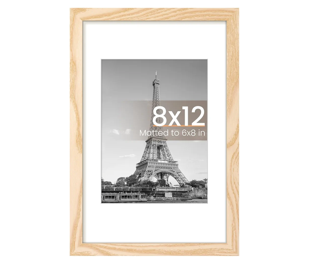 8x12 Picture Frame with Glass, Display Pictures 6x9 with Mat or 8 x 12 without Mat - Wall and Tabletop, 8 by 12 Photo Wooden Frames (Black, 1 Pack)