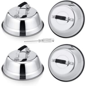 HaSteeL 6.5In Cheese Melting Dome, Stainless Steel Small Round Basting Steaming Cover, Heavy Duty Griddle Grill Accessories for Kitchen Cooking Flat Top BBQ Indoor & Outdoor, Dishwasher Safe - 4 Packs