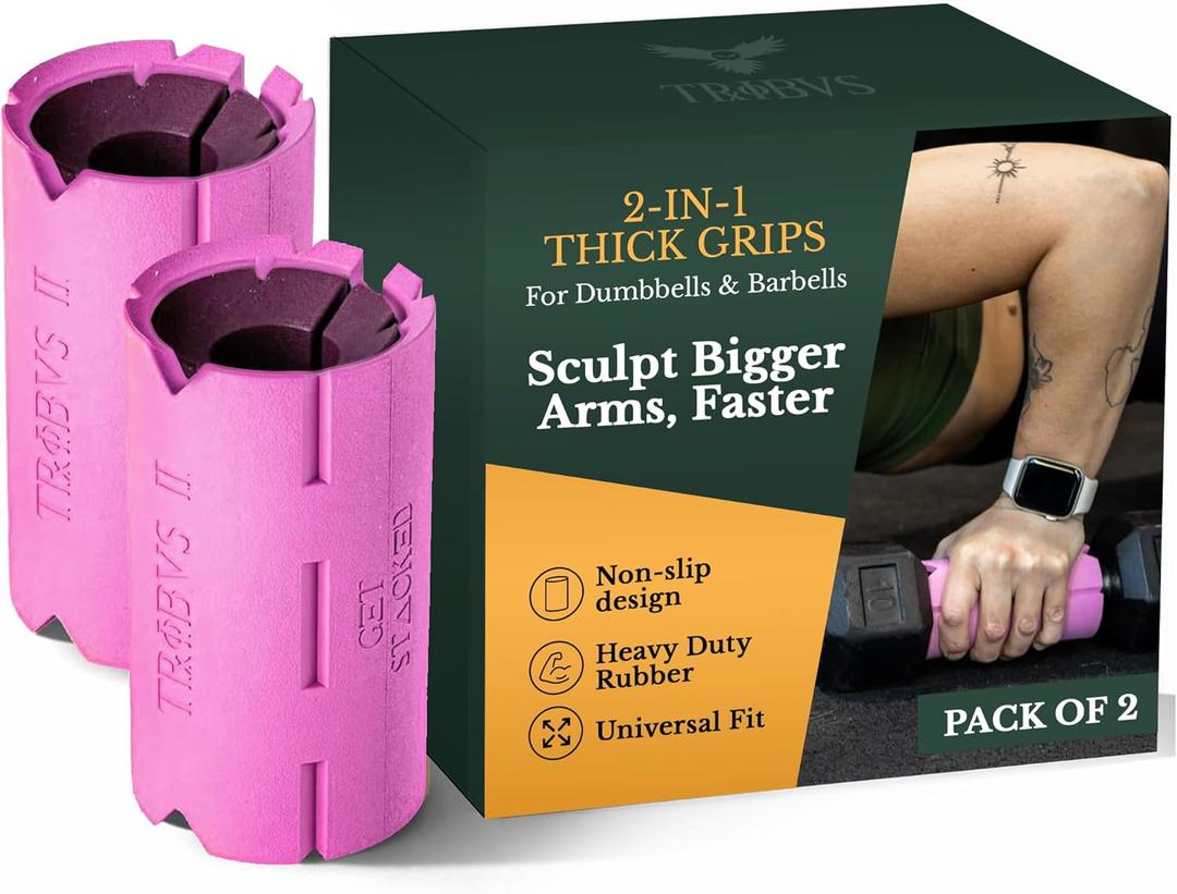 Tribus - Thick Grips for Dumbbells and Barbells, 2.05" & 2.44" Thick Dumbbell Grips for Men and Women, Extreme Arm & Forearm Builder Grip Strength, Barbell Grip for Weight Lifting
