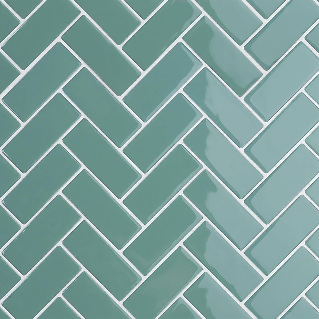 CRE8TIVE 4 Sheets Aqua Green Peel and Stick Backsplash Herringbone Peel and Stick Tile for Kitchen Backsplash Stick on Tile 12"x12" Waterproof Light Green Wall Tile for Bathroom Living Room Fireplace