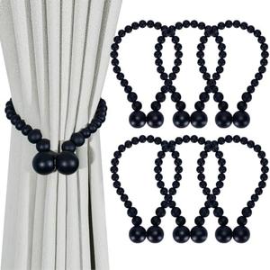 KLOGTSIND Magnetic Curtain Tiebacks, Curtain Tie Backs for Curtains 6 Pack, Wood Bead Curtain Tiebacks, Curtain Holders for Boho Bedroom Decor, Baby Nursery Decor, Farmhouse Decor