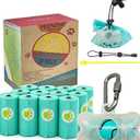 Dog Poop Pickup Bags Holder Dispenser with Leak-Proof Scented Doggy Waste Bags and Carabiner with Safety Lock Plus Hook and Loop Fastener Never Loose on Leash Lead Again (1 Holder 195 Bags, Clear)