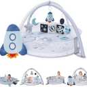 Aila+Aiden 6-in-1 XL Play Mat & Play Gym, Baby Gym, Baby Activity Gym, Sensory Exploration and Motor Skill Development Toys (Space Gray)