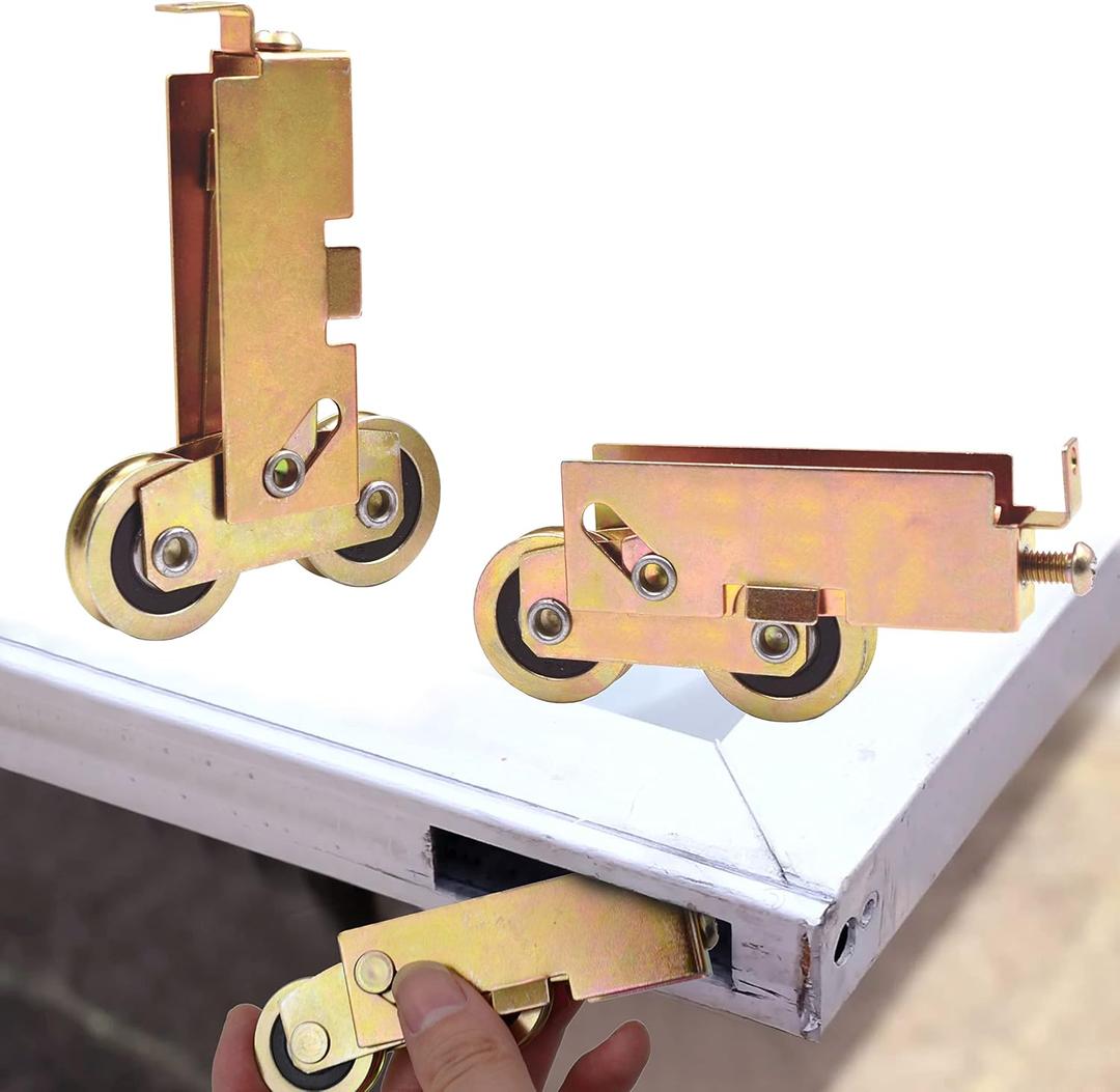 Sliding Patio Door Rollers Replacement for Aluminum Glass Doors, F-Tab Mount, 1-1/4" Steel Ball Bearing, Rear Adjustable, Yellow Zinc Plated, 2 Pack