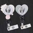 2 x Black Leopard & Rose Gold Heart Badge Reel Retractable ID Name Holder Clip, Beaded Glitter Badge Reels for Nursing Nurse Teacher Student