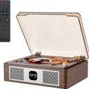 CARONSORT Retro Cd Player Can Rip to USB,Nostalgic Bluetooth CD Player for Home,Built-in Speakers with LCD Screen,Supports Coaxial/3.5mm/FM Radio with Remote Control-Wired Walnut Brown