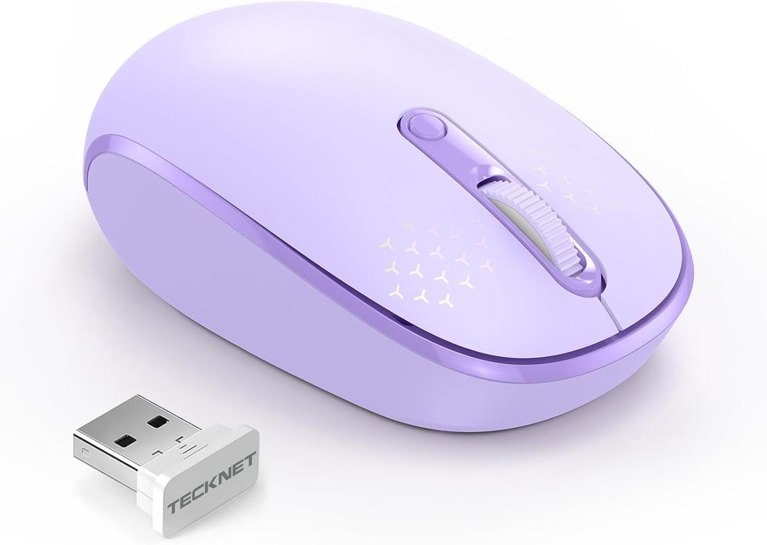 TECKNET Wireless Mouse, 2.4G Quiet Computer Mouse with USB Receiver, 4 Buttons Portable Cordless Mice for Chromebook, Laptop, PC, Mac, 800/1200/1600 DPI  Purple