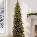 Annecy 4.5Ft Pre-Lit Fir Pencil Christmas Tree, Green Classic Artificial Slim Skinny Christmas Tree for Home, Office, Party Decoration w/ 310 Tips, 150 Warm White Lights,Metal Hinges&Base,Green 4.5 ft