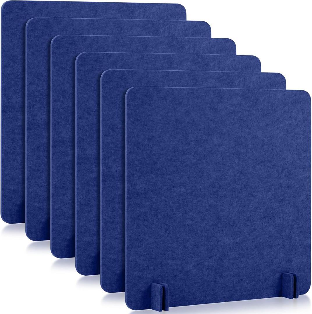 Kisston 6 Pack Acoustic Desk Divider Partition 24 x 24" Stand Up Freestanding Desk Privacy Panel Noise and Visual Distractions Reducing Table Divider for Office Class Reception Area (Blue)