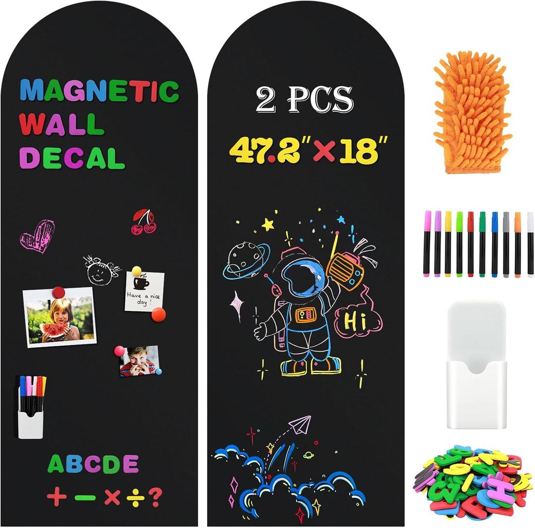 2 Pcs Magnetic Chalkboard for Wall, 47.2" x 18" Magnetic Arch Wall Decal Self Adhesive Blackboard Wallpaper Peel and Stick Chalk Board Wall Decal Roll for Home Playroom Classroom