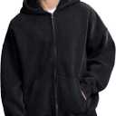 FAIABLE Mens Womens Double Zip Up Hoodie Oversized Acid Wash Hoodie Heavyweight Fleece Cotton Zipper Sweatshirt Vintage (Large, Black)