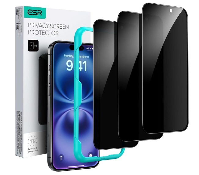 ESR 2 Pack for iPhone 16 Pro Max Privacy Screen Protector, Anti-spy Tempered-Glass Privacy Screen Protector with Easy Installation Tool, Micro-Curved Edges, Case Friendly