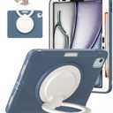 BATYUE Shockproof Case for iPad Air 11" M2/M3, Air 4/5 10.9", iPad Pro 11" 1st-4th Gen 2018-2022 | 360 Multi-Angle Stand (Portrait & Landscape) & Grip, Built-in Pencil Holder, Dusty Blue