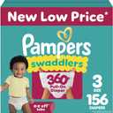 Pampers Diapers - Swaddlers 360° - Size 3, 156 Count, up to 100% Leakproof Comfy Dry Fit, Designed for Easy Changes, Pull On Baby Diaper